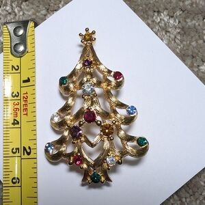 Gold Festive Tree Brooch with Multicolor Gems